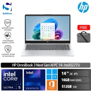 HP OmniBook 3 Next Gen AI 14-hs0022TU/Intel Core Ultra 5-325/16GB/512 GB SSD/14" 2k IPS/Win 11 Home+OHM 2024+M365/Glacier Silver