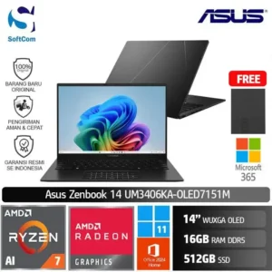 Asus Zenbook 14 UM3406KA-OLED7151M/Ryzen AI 7-350/16GB/512GB SSD/14" WUXGA OLED/Win 11 Home+OHM 2024+M365/Jade Black