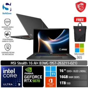 MSI Stealth 16 AI+ B3WG (9S7-263211-021) /Ultra 9-386H/16GB/1TB SSD/GeForce RTX 5070 8GB/16" QHD OLED 240Hz/Win 11 Home+OHM 2024/Luna Grey