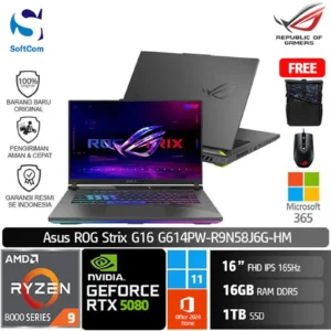 Asus ROG Strix G16 G614PW-R9N58J6G-HM/Ryzen 9-8940HX/16GB/1TB SSD/GeForce RTX 5080 8GB/16" FHD IPS 165Hz/Win 11 Home+OHM 2024+M365/Eclipse Gray