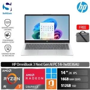 HP OmniBook 3 Next Gen AI 14-hv0036AU/Ryzen AI 7-445/16GB/512 GB SSD/14" 2k IPS/Win 11 Home+OHM 2024+M365/Glacier Silver